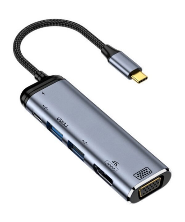 Y002 6 in 1 Type-C to VGA+HDMI+Dual USB+Dual USB-C/Type-C Interface Multifunctional Adapter