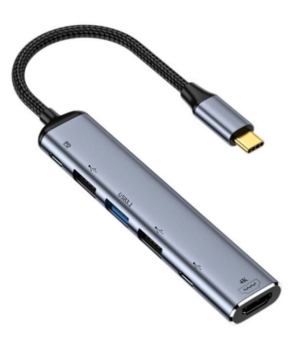 Y004 6 in 1 USB-C/Type-C to HDMI+USB 3.1+Dual USB 2.0+Dual USB-C/Type-C Interface Multifunctional Adapter