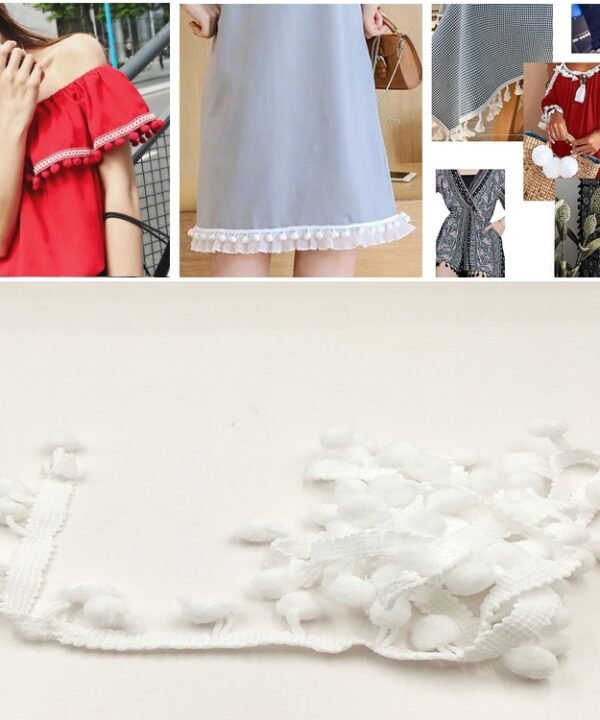 20 Yards Pompom Lace Ribbon Fur Ball Trim For Craft DIY Curtain Home Decorative Clothes Sewing Accessories, 1CM