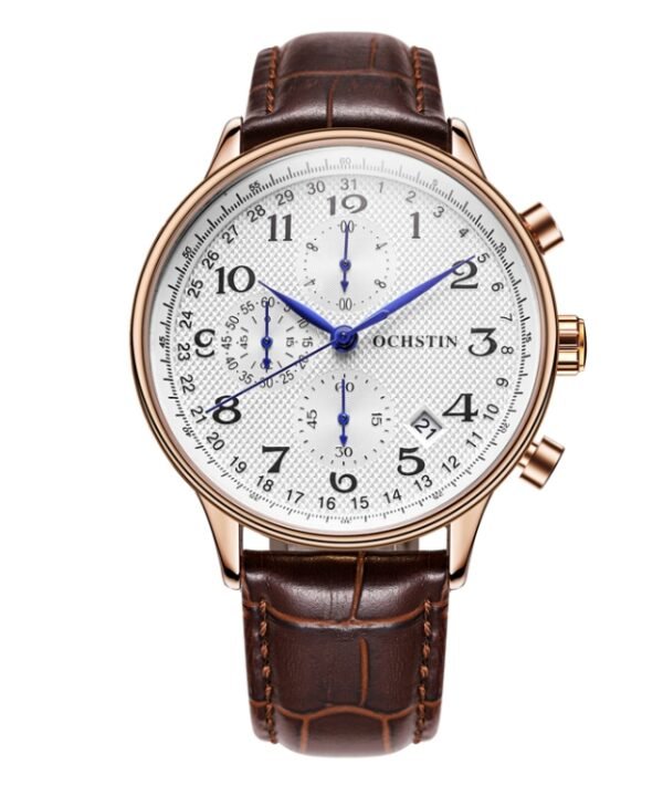 Multifunctional Quartz Men Leather Watch, Ochstin 6050C