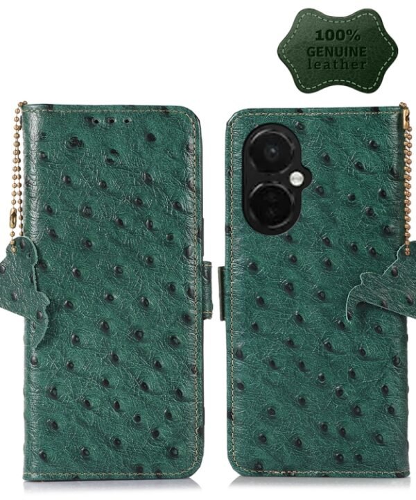 For OnePlus Nord CE 3 Lite Ostrich Pattern Genuine Leather RFID Phone Case, For OnePlus Nord CE 3 Lite