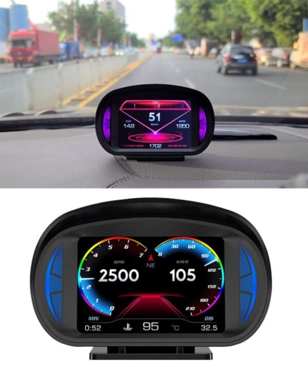 P2 3 inch Multi-function HD OBD LCD Instrument GPS Car Speed Slope Meter HUD Head-up Display