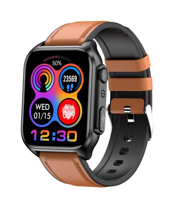 TK12 1.96 inch IP67 Waterproof Leather Band Smart Watch Supports ECG / Remote Families Care / Bluetooth Call / Body Temperature Monitoring, Leather Band (Brown), Leather Band (Black)