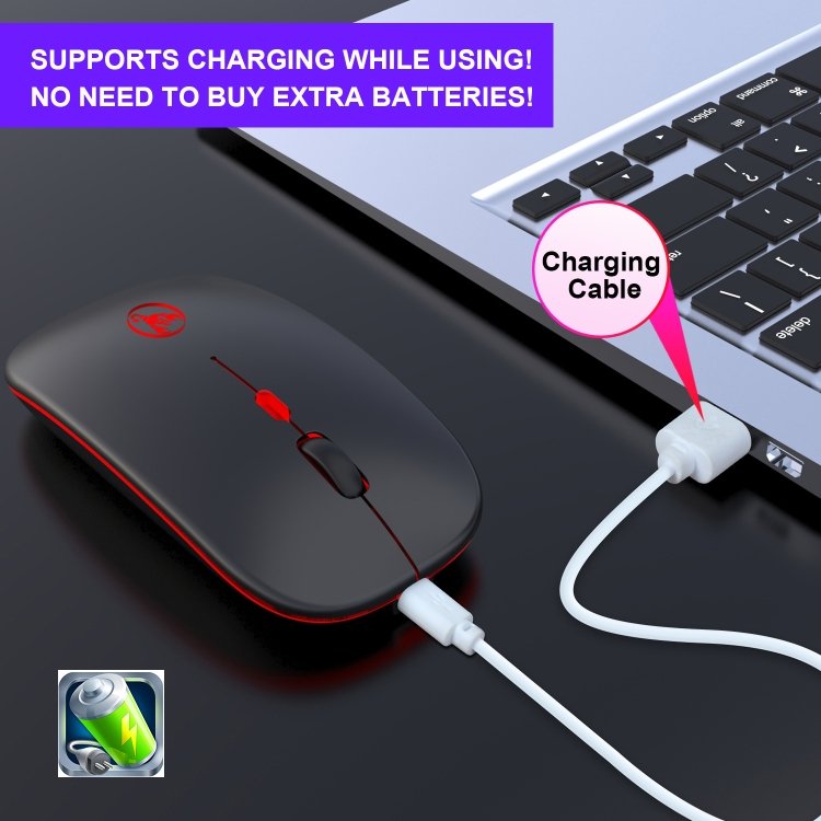 HXSJ T18 2.4GHZ 1600dpi Dual-mode Light-emitting Wireless Mouse USB + Bluetooth 5.1 Rechargeable - Image 6