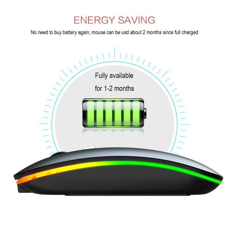 HXSJ T18 2.4GHZ 1600dpi Dual-mode Light-emitting Wireless Mouse USB + Bluetooth 5.1 Rechargeable - Image 9