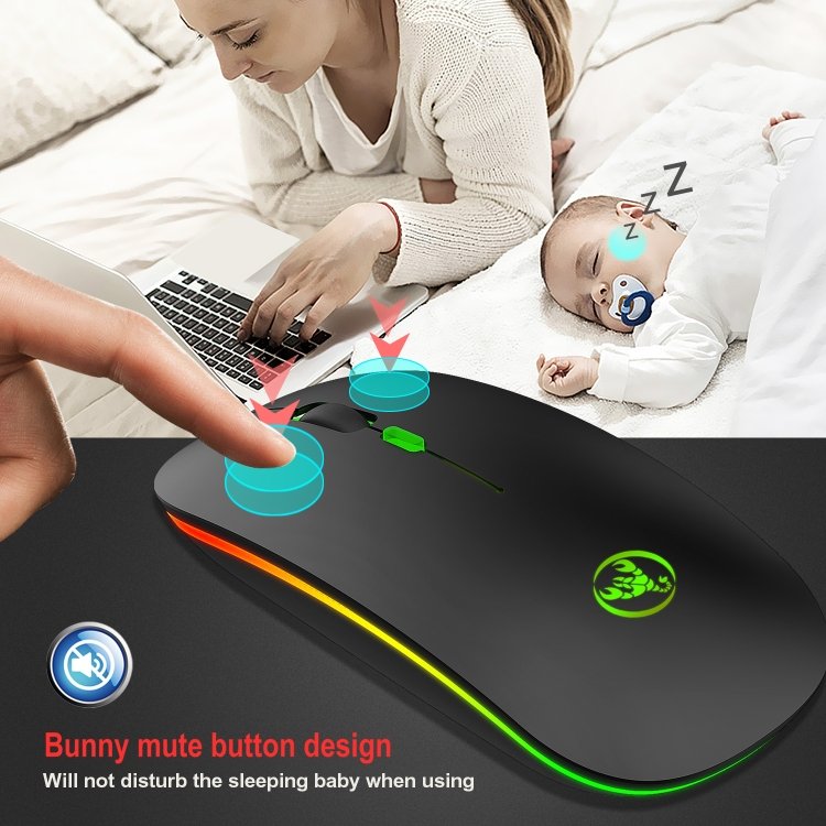 HXSJ T18 2.4GHZ 1600dpi Dual-mode Light-emitting Wireless Mouse USB + Bluetooth 5.1 Rechargeable - Image 10