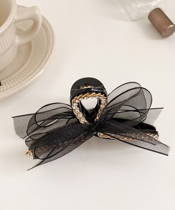 French Style Hairpin Gripper Mesh Lace Bowknot Rhinestone Hairpin