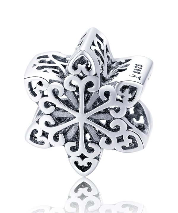 S925 Sterling Silver Winter Snowflakes Beads DIY Bracelet Necklace Accessories, Silver, Rose Gold