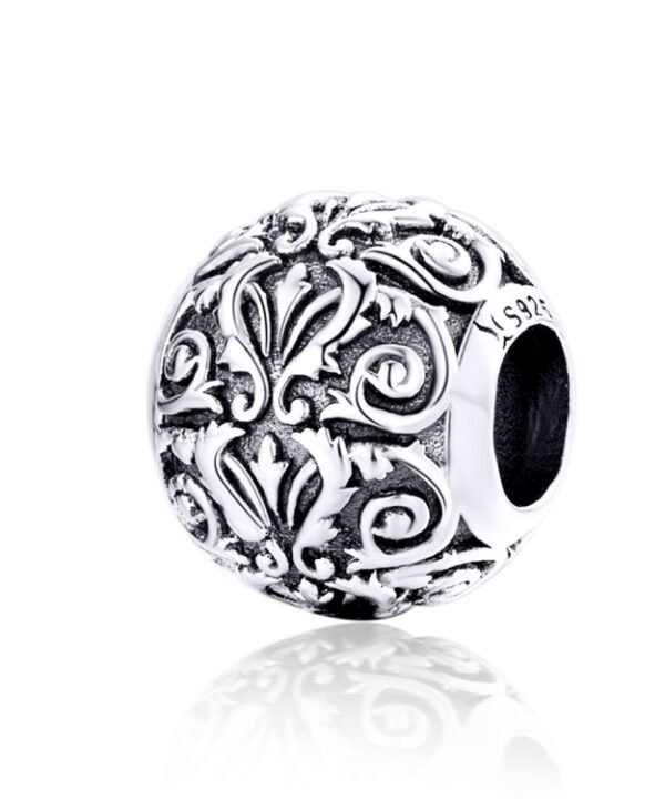 S925 Sterling Silver Retro Flower Texture Beads DIY Bracelet Necklace Accessories