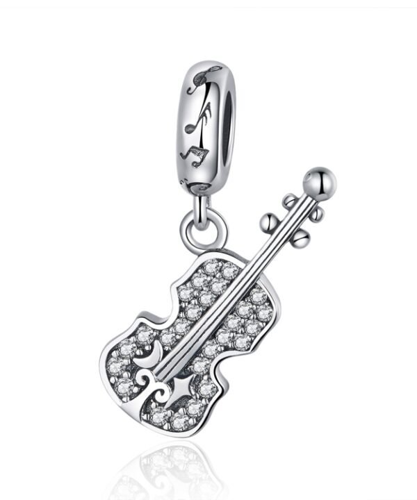S925 Pure Silver Violin With Zircon DIY Pendant Accessories
