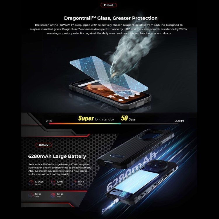 HOTWAV T7 Rugged Phone, 6280mAh, 6.52 inch Android 13 MT8788 Octa Core, Network: 4G, OTG, 4GB+128GB - Image 10