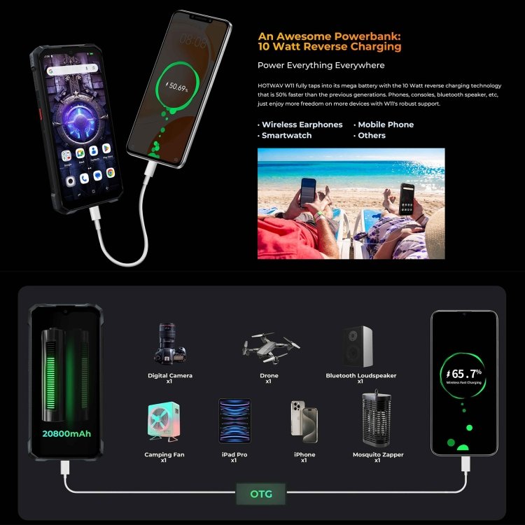 HOTWAV W11 Rugged Phone, Night Vision, 20800mAh, 6.6 inch Android 13 MT8788 Octa Core, Network: 4G, OTG, Recording Call, 6GB+256GB - Image 11