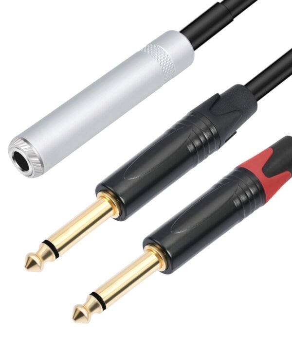 6.35mm 1/4 TRS Stereo Female to Dual Male Y-type Audio Cable, 6.35mm F to 2 x M