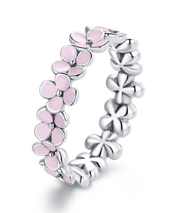 S925 Sterling Silver Pink Wreath Women Ring, 6, 7, 8