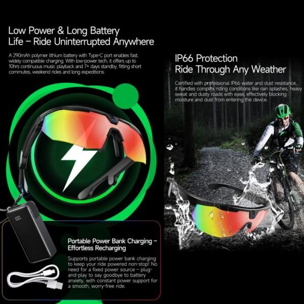 W640 8MP Cycling Smart AI Sports Glasses, Six-axis Image Stabilization, Wi-Fi, Touch Control, Dual Mic Noise Reduction, AI Translation