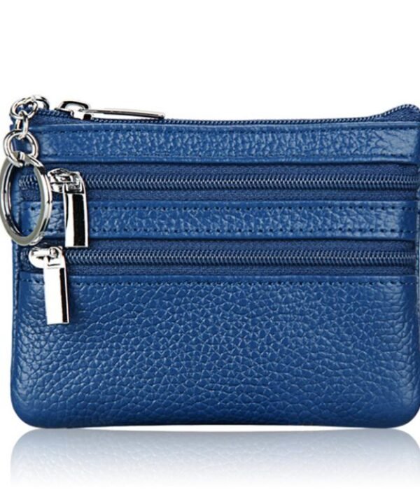 Genuine Leather Double Zipper Key Coin Purse