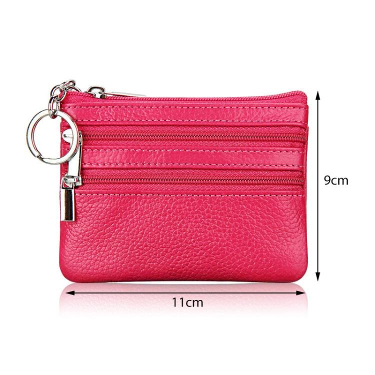 Genuine Leather Double Zipper Key Coin Purse - Image 3