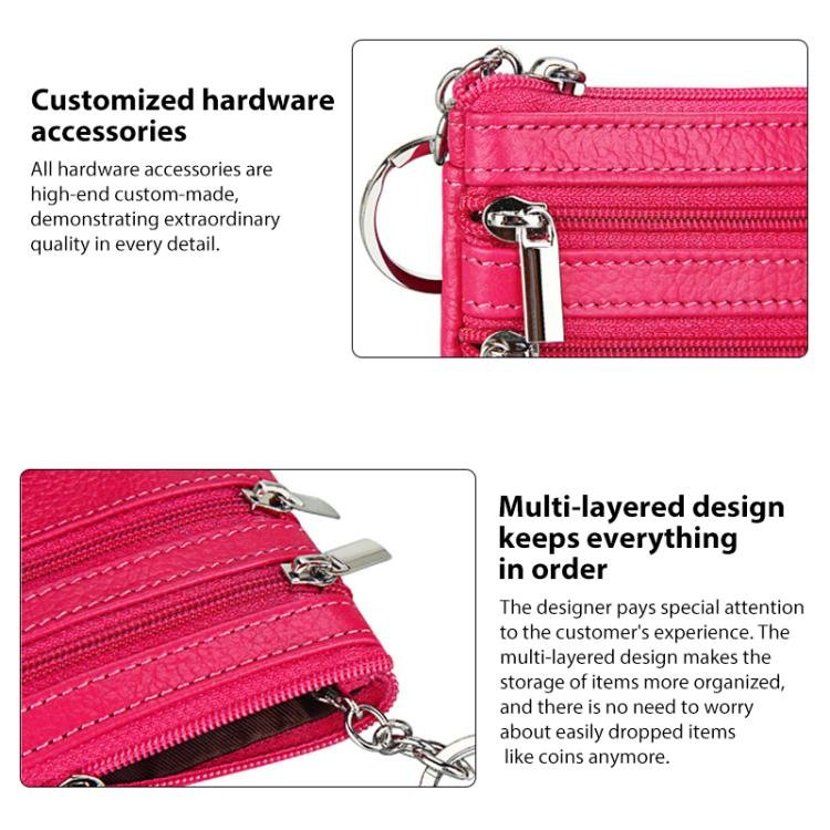 Genuine Leather Double Zipper Key Coin Purse - Image 4