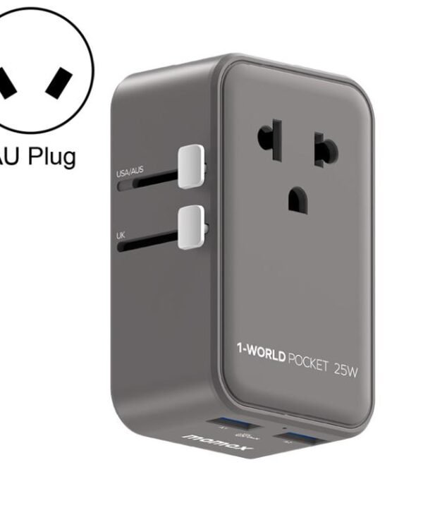 MOMAX UA32 1-World Pocket 25W 4-Port Ultra-thin GaN Universal Travel Adapter, AU Plug, EU Plug, UK Plug, US Plug