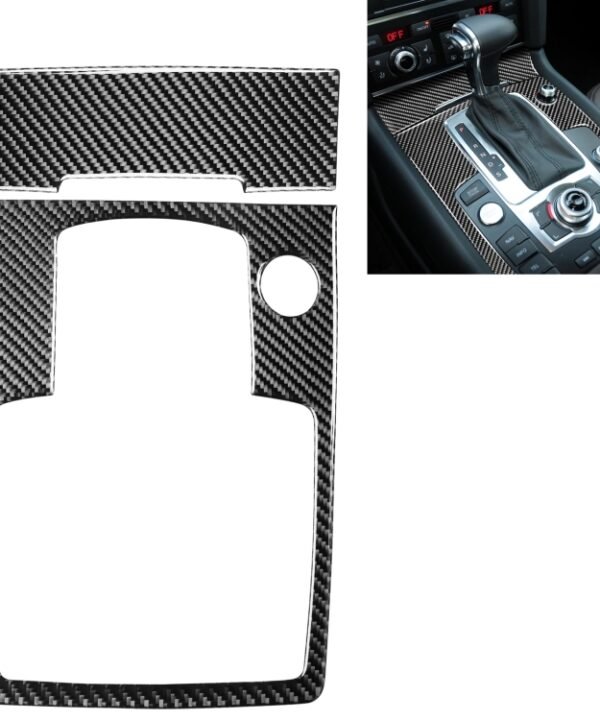 2 in 1 Car Carbon Fiber Gear Panel + Cigarette Lighter Decorative Sticker for Audi Q7 2008-2015, Left Drive