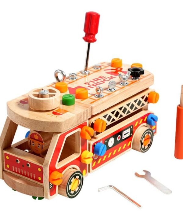 Kids Early Education Multifunctional Solid Wood Disassembly Fire Truck