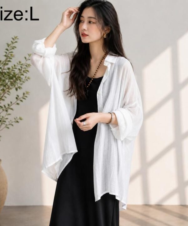 Lightweight Breathable Mid-Length Sun Protection Women Blouse, L, XL