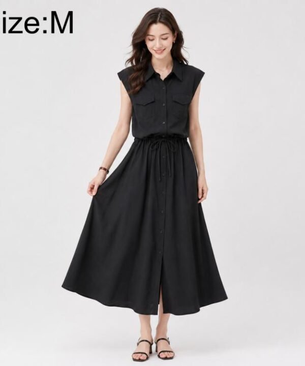 Elegant Sleeveless Lapel Summer Women Dress, M, L, XL, 2XL