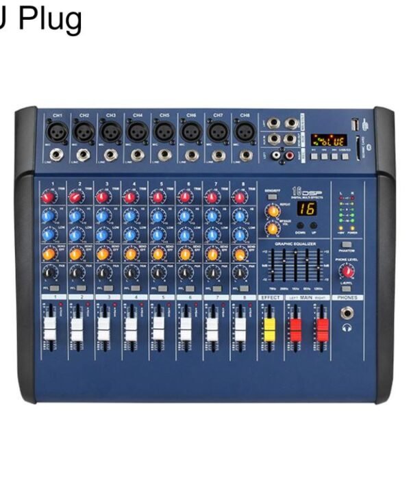 802D 8-Channel Multi-function Professional Bluetooth Mixer with Amplifier, EU Plug, UK Plug, US Plug
