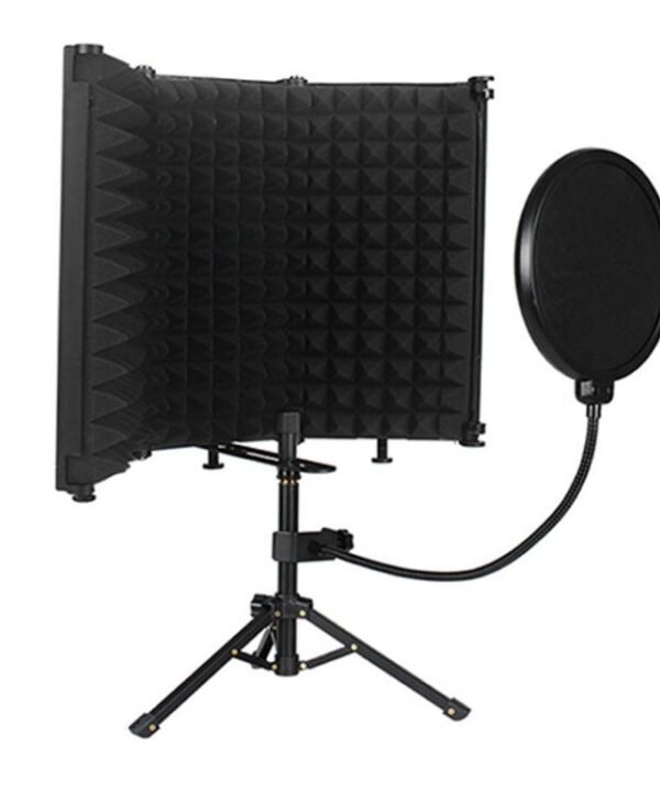 M3P Foldable Three-Panel Microphone Isolation Shield with Phone Clip, Tripod, Pop Filter Kit, M3P Isolation Shield+Phone Clip+Tripod+Pop Filter