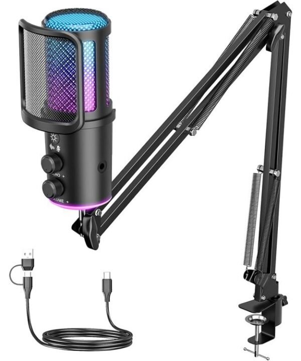 ONIKUMA M530 USB Condenser Microphone RGB Gaming Mic for Streaming
