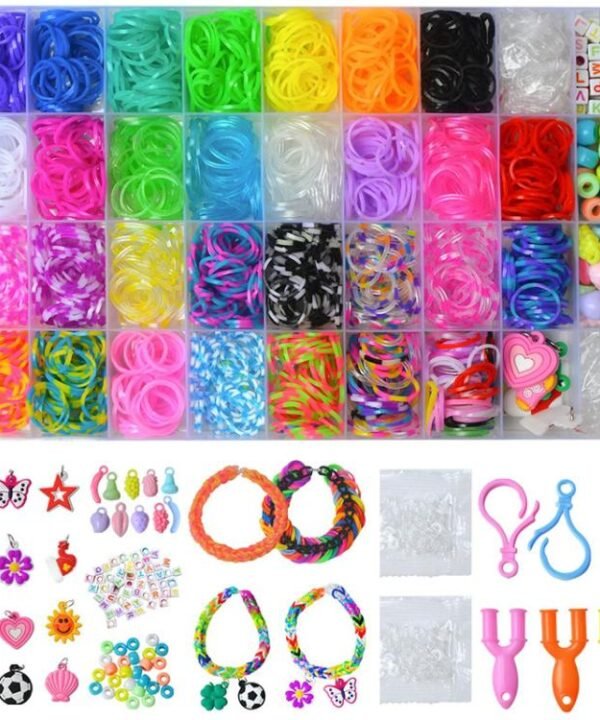 1600 PCS/Box 36-grid Rainbow Rubber Bands DIY Craft Bracelet Making Kit