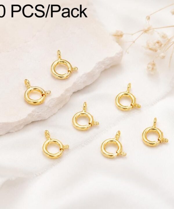 20 PCS/Pack Real Gold Plated Copper Spring Ring Clasps Q Round Clasps for DIY Necklace & Bracelet Jewelry Making, 5.5mm, 5mm, 6mm, 7mm, 9mm