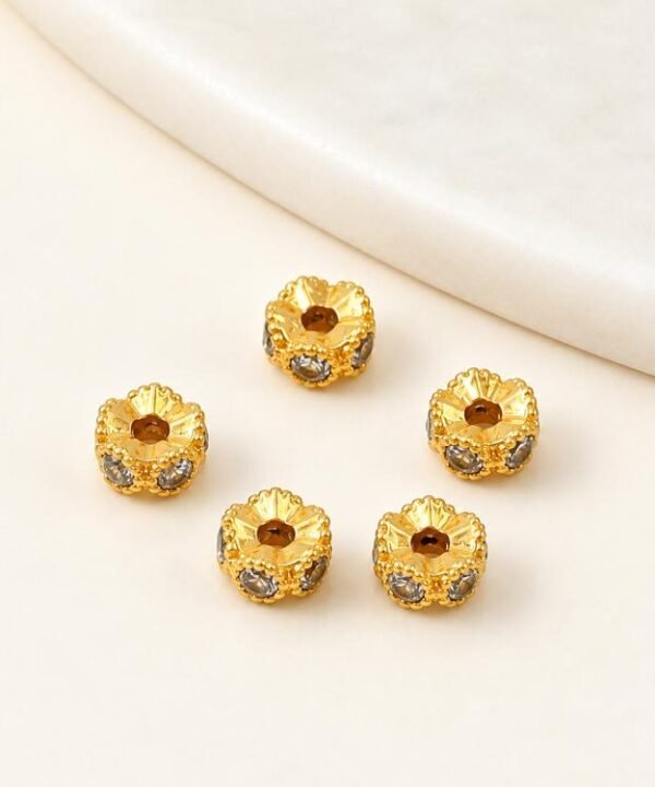 5 PCS/Pack Gold Filled Inlaid Zircon Hole Spacer Beads for DIY Jewelry Making, Honeycomb Coin Zircon 4.5mm, Dual-Hole Zircon Bead, Zircon Heart-Shaped Bead, Planet Orbit Zircon, Zircon Spacer 6mm, Zircon Spacer 8mm, Micro-Pave Square Bead...