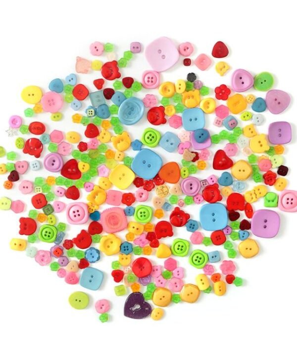 120g/Pack Mixed Sizes Irregular Colorful Round Resin Buttons DIY Craft Kit for Children, 150-200 Pieces/Pack