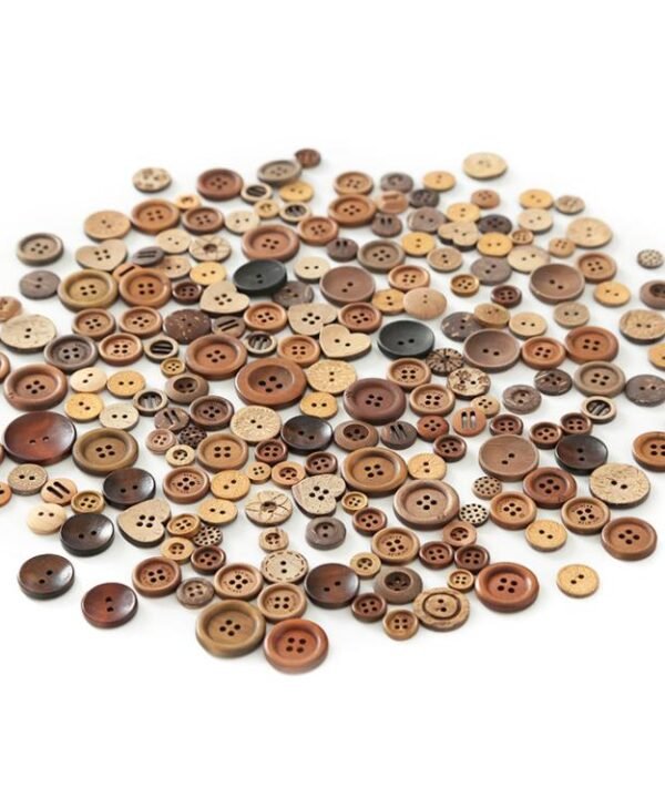 100g/Pack Mixed Sizes Natural Wood-colored Wooden Coconut Buttons, 100-150 Pieces/Pack