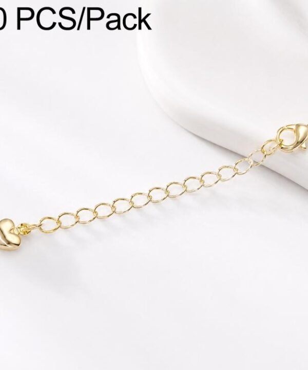 10 PCS/Pack Gold Plated Copper Lobster Clasp Extender Chain for DIY Necklace & Bracelet Jewelry Making, 3D Heart, Crooked Heart Clasp S925