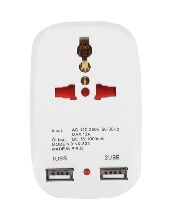 NK-823 2000W Dual USB Travel Charger Power Adapter Socket, UK Plug