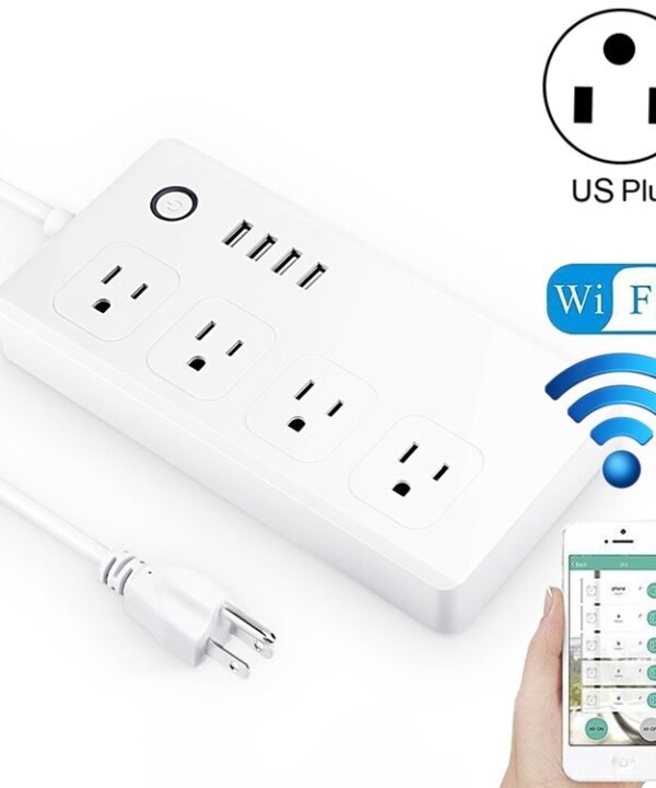4 x USB Ports + 4 x US Plug Jack WiFi Remote Control Smart Power Socket Works with Alexa & Google Home, AC 110-240V, US Plug, 4xUSB + 4xUS Plug(US Plug)
