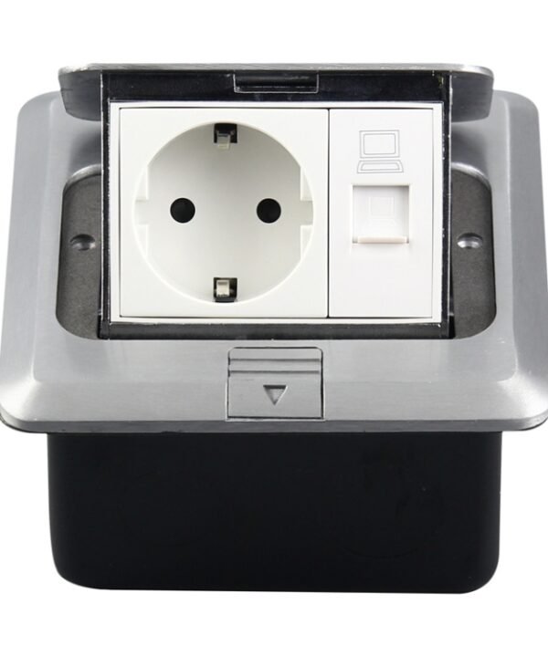 Hidden Pop-up Aluminum Alloy Computer Floor Socket with Cover Bottom Box, EU Plug