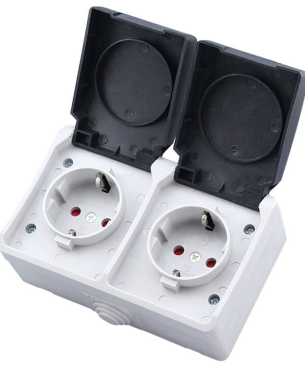 IP44 Waterproof Double-connection Socket with Cover, EU Plug