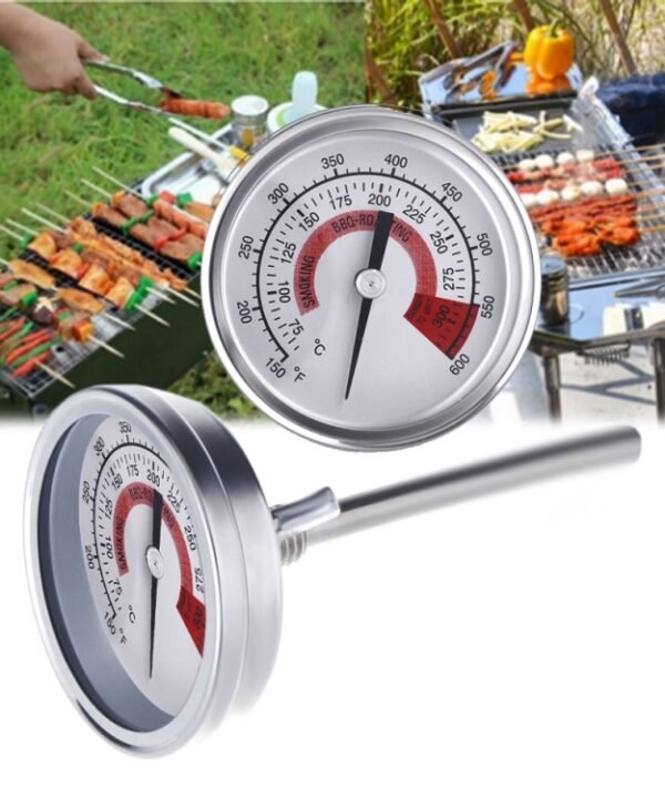 Stainless Steel Oven Thermometers BBQ Smoker Pit Grill Bimetallic Thermometer Temp Gauge Cooking Tools with Dual Display & Anti-fog Glass