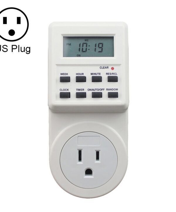 AC 120V Smart Home Plug-in LCD Display Clock Summer Time Function 12/24 Hours Changeable Timer Switch Socket, US Plug, AC 120V US Plug