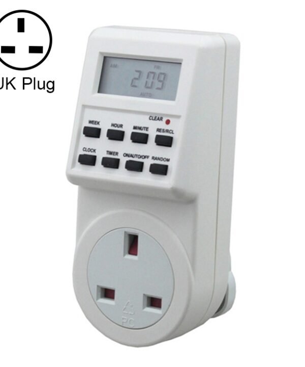 AC 230V Smart Home Plug-in LCD Display Clock Summer Time Function 12/24 Hours Changeable Timer Switch Socket, UK Plug, AC 230V UK Plug