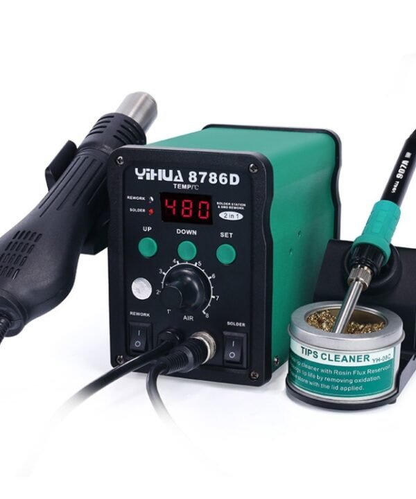 YIHUA 8786D 2 in 1 AC 220V LED Display Adjustable Temperature Hot Air Gun + Solder Station & Soldering Iron