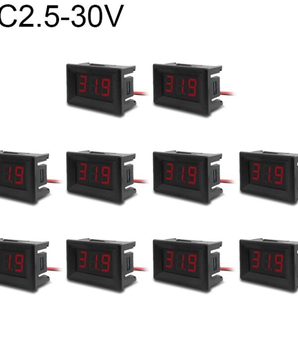 10 PCS 0.36 inch 2 Wires Digital Voltage Meter with Shell, Color Light Display, Measure Voltage: DC 2.5-30V