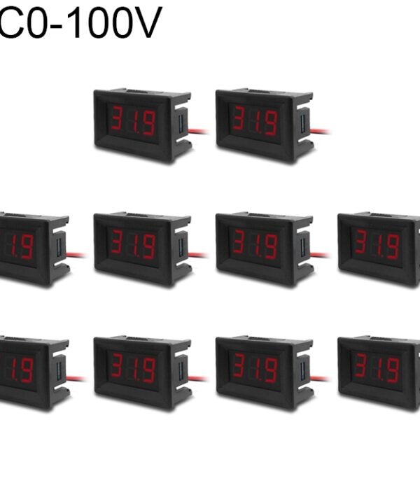 10 PCS 0.36 inch 3 Wires Digital Voltage Meter with Shell, Color Light Display, Measure Voltage: DC 0-100V