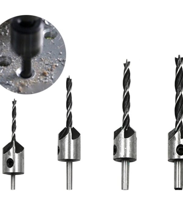 4 in 1 Woodworking Countersink Chamfer Three-Pointed High-Speed Steel Drill Bits Set, 3-6mm