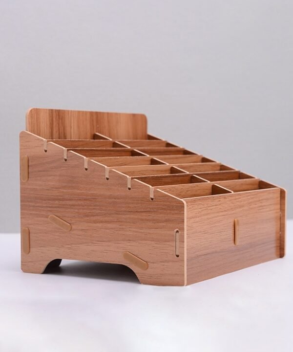 Wooden Multi-cell Mobile Phone Film Stand Desktop Accessories Display Rack, 14 Grids, Size: 21x17x16cm, 14 Grids, Brown