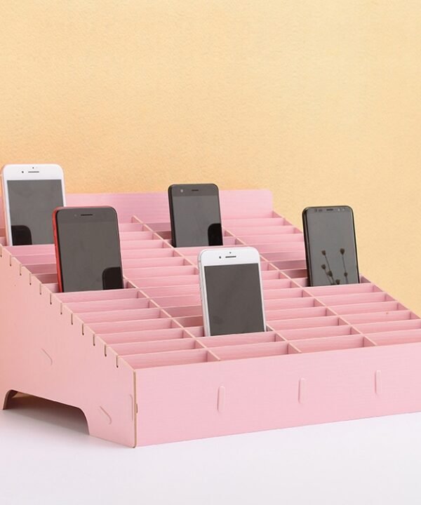 Wooden Multi-cell Mobile Phone Film Stand Desktop Display Rack, 60 Grids, Size: 41.7x34.5x23cm, 60 Grids, Pink, 60 Grids, Green, 60 Grids, Blue, 30 Grids, Yellow, 60 Grids, Brown
