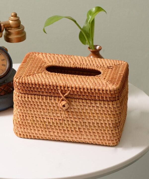 ZJH01 Square Shape Restaurant Desktop Rattan Braided Tissue Storage Box Case